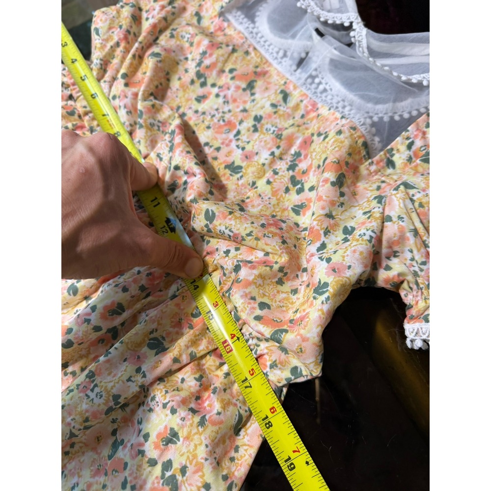 Vintage Scarlet Darkness Girls Floral Cottagecore Dress Lace Trim Size 12Y - Picture 10 of 11